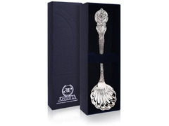 Серебряная ложка для икры с мелким объемным орнаментом на ручке «Богема»